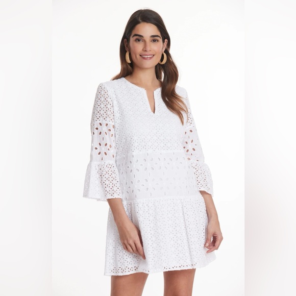 Tyler Boe Dresses & Skirts - Tyler Böe Ingrid White Eyelet Dress Bell Sleeve Cotton Boho Babydoll Size S